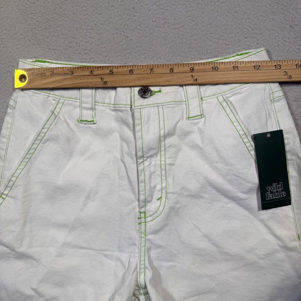 Wild Fable Canvas Workwear Shorts Womens 0 White Neon Green Contrast Stitch NWT - Picture 5 of 7
